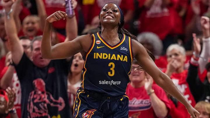 Indiana Fever guard Raven Johnson (3) celebrates on Tuesday, Sept. 29, 2026, during the game two of the first round of the WNBA Playoffs at Gainbrigde Fieldhouse in Indianapolis.