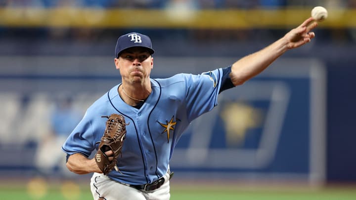 Sep 22, 2022; St. Petersburg, Florida, USA; Tampa Bay Rays relief pitcher Brooks Raley (30) throws a pitch against the Toronto Blue Jays in the sixth inning at Tropicana Field. Sep 22, 2022; St. Petersburg, Florida, USA; Tampa Bay Rays relief pitcher Brooks Raley (30) throws a pitch against the Toronto Blue Jays in the sixth inning at Tropicana Field.