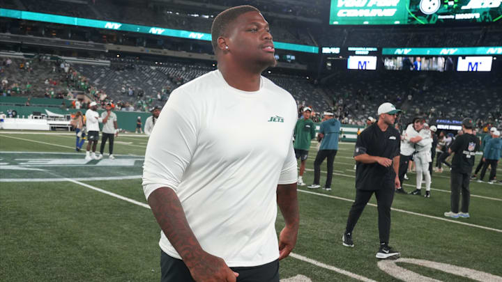 Quinnen Williams of the New York Jets at the end of the game against the Philadelphia Eagles.