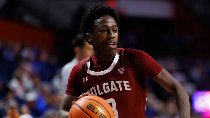 Dec 21, 2025; Gainesville, Florida, USA; Colgate Raiders guard Jalen Cox (3) drives to the basket while Florida Gators guard Xaivian Lee (1) defends during the first half at Exactech Arena at the Stephen C. O'Connell Center. Mandatory Credit: Matt Pendleton-Imagn Images Dec 21, 2025; Gainesville, Florida, USA; Colgate Raiders guard Jalen Cox (3) drives to the basket while Florida Gators guard Xaivian Lee (1) defends during the first half at Exactech Arena at the Stephen C. O'Connell Center. Mandatory Credit: Matt Pendleton-Imagn Images