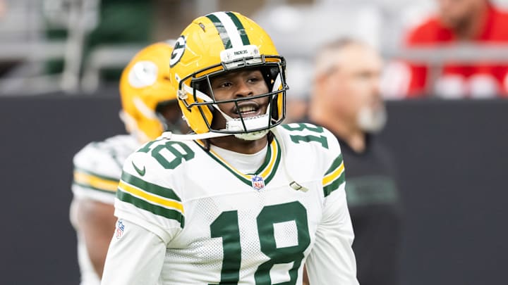 Green Bay Packers wide receiver Malik Heath (18) against the Arizona Cardinals at State Farm Stadium. Green Bay Packers wide receiver Malik Heath (18) against the Arizona Cardinals at State Farm Stadium.