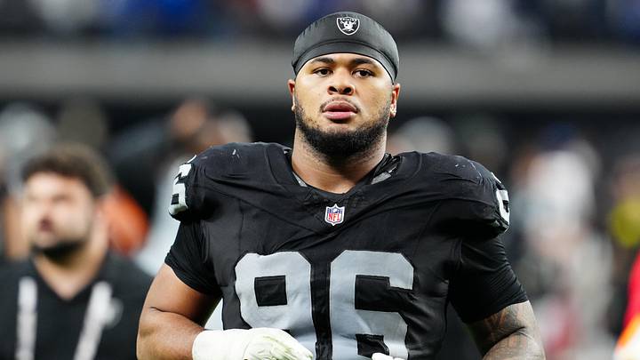 Dec 28, 2025; Paradise, Nevada, USA; Las Vegas Raiders defensive tackle Jonah Laulu (96) exits the field after the game against the New York Giants at Allegiant Stadium. Mandatory Credit: Stephen R. Sylvanie-Imagn Images Dec 28, 2025; Paradise, Nevada, USA; Las Vegas Raiders defensive tackle Jonah Laulu (96) exits the field after the game against the New York Giants at Allegiant Stadium. Mandatory Credit: Stephen R. Sylvanie-Imagn Images