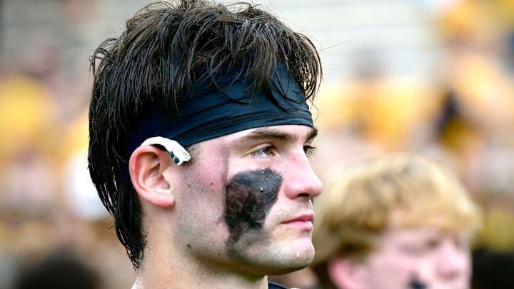 Oct 11, 2025; Columbia, MO, USA; Missouri Tigers quarterback Beau Pribula (9) walks off the field after a loss to the Alabama Crimson Tide at Faurot Field at Memorial Stadium. Oct 11, 2025; Columbia, MO, USA; Missouri Tigers quarterback Beau Pribula (9) walks off the field after a loss to the Alabama Crimson Tide at Faurot Field at Memorial Stadium.