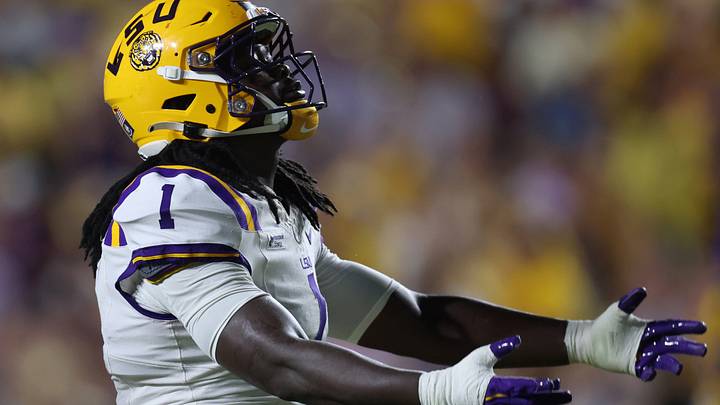 Sep 26, 2026; Baton Rouge, Louisiana, USA; LSU Tigers defensive end Princewill Umanmielen (1) reacts during the third quarter against the Texas A&M Aggies at Tiger Stadium. Mandatory Credit: Stephen Lew-Imagn Images Sep 26, 2026; Baton Rouge, Louisiana, USA; LSU Tigers defensive end Princewill Umanmielen (1) reacts during the third quarter against the Texas A&M Aggies at Tiger Stadium. Mandatory Credit: Stephen Lew-Imagn Images