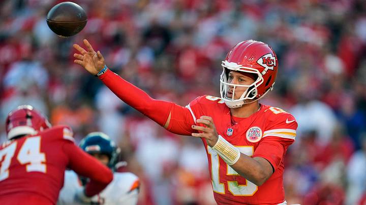 Nov 10, 2024; Kansas City, Missouri, USA; Kansas City Chiefs quarterback Patrick Mahomes (15) throws a pass during the second half against the Denver Broncos at GEHA Field at Arrowhead Stadium. Nov 10, 2024; Kansas City, Missouri, USA; Kansas City Chiefs quarterback Patrick Mahomes (15) throws a pass during the second half against the Denver Broncos at GEHA Field at Arrowhead Stadium.
