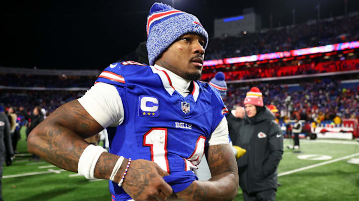 Jan 21, 2024; Orchard Park, New York, USA; Buffalo Bills wide receiver Stefon Diggs (14) reacts