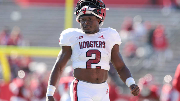 Oct 22, 2022; Piscataway, New Jersey, USA; Indiana Hoosiers running back Shaun Shivers (2) on the field before the game against the Rutgers Scarlet Knights at SHI Stadium. 