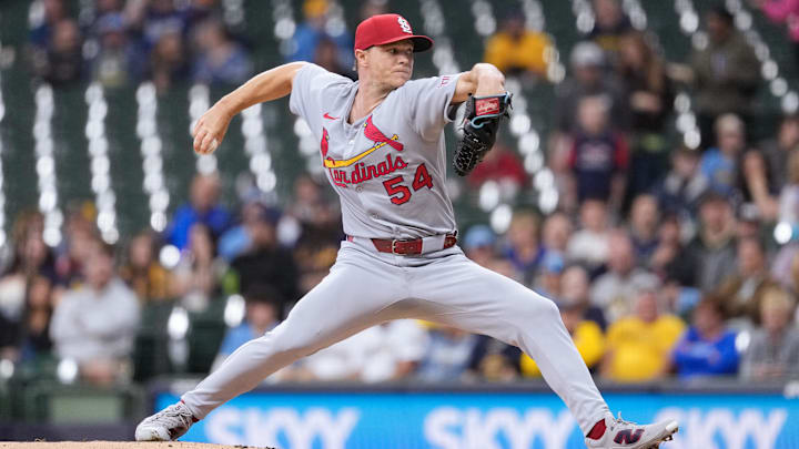 Jun 12, 2025; Milwaukee, Wisconsin, USA;  St. Louis Cardinals pitcher Sonny Gray (54) throws a pitch during the first inning against the Milwaukee Brewers at American Family Field. Mandatory Credit: Jeff Hanisch-Imagn Images