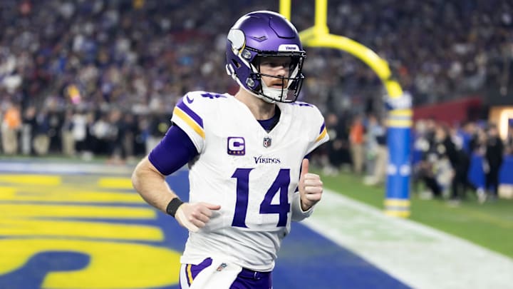 Minnesota Vikings quarterback Sam Darnold against the Los Angeles Rams during an NFC wild card game.