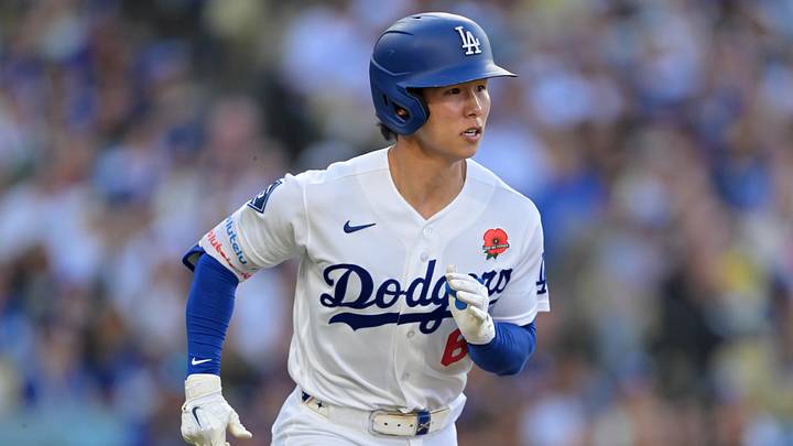 May 25, 2026; Los Angeles, California, USA; Los Angeles Dodgers second baseman Hyeseong Kim (6) runs after hitting a single against the Colorado Rockies in the third inning at Dodger Stadium. Mandatory Credit: Jayne Kamin-Oncea-Imagn Images