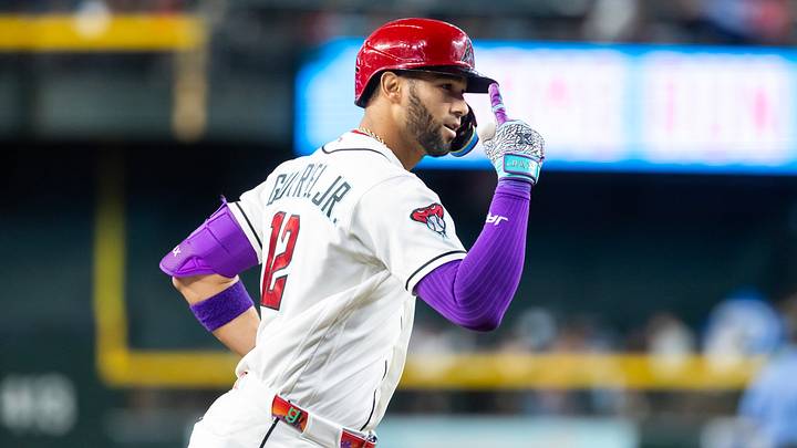 Jun 30, 2026; Phoenix, Arizona, USA; Arizona Diamondbacks outfielder Lourdes Gurriel Jr. celebrates as he rounds the bases after hitting a three run home run in the first inning against the San Francisco Giants at Chase Field. Mandatory Credit: Mark J. Rebilas-Imagn Images Jun 30, 2026; Phoenix, Arizona, USA; Arizona Diamondbacks outfielder Lourdes Gurriel Jr. celebrates as he rounds the bases after hitting a three run home run in the first inning against the San Francisco Giants at Chase Field. Mandatory Credit: Mark J. Rebilas-Imagn Images