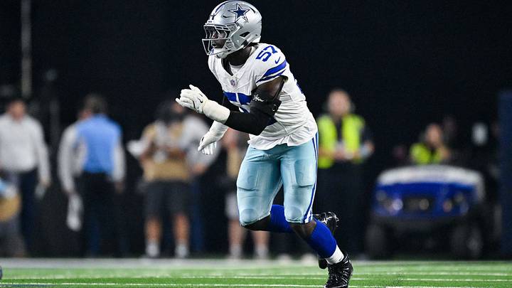 Dallas Cowboys linebacker Malachi Lawrence (57) rushes the line during the game between the Cowboys and the Buccaneers at AT&T Stadium. Mandatory Credit: Jerome Miron-Imagn Images Dallas Cowboys linebacker Malachi Lawrence (57) rushes the line during the game between the Cowboys and the Buccaneers at AT&T Stadium. Mandatory Credit: Jerome Miron-Imagn Images