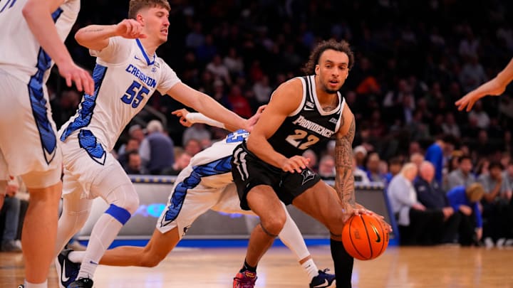 Mar 14, 2024; New York City, NY, USA; Providence Friars guard Devin Carter (22) drives on Creighton Mar 14, 2024; New York City, NY, USA; Providence Friars guard Devin Carter (22) drives on Creighton
