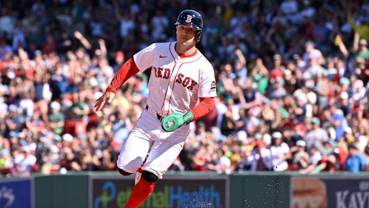 Aug 31, 2025; Boston, Massachusetts, USA; Boston Red Sox third baseman Alex Bregman (2) rounds the bases to score on a two run home run by left fielder Jarren Duran (16) (not pictured) during the fifth inning against the Pittsburgh Pirates at Fenway Park. Mandatory Credit: Eric Canha-Imagn Images