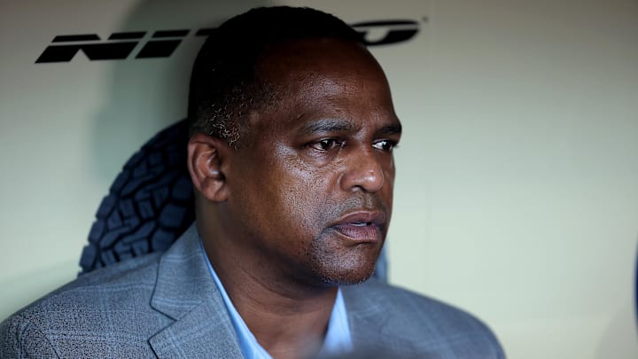 Jul 31, 2024; Houston, Texas, USA; Houston Astros general manager Dana Brown addresses the media in the dugout prior to a game against the Pittsburgh Pirates at Minute Maid Park Jul 31, 2024; Houston, Texas, USA; Houston Astros general manager Dana Brown addresses the media in the dugout prior to a game against the Pittsburgh Pirates at Minute Maid Park