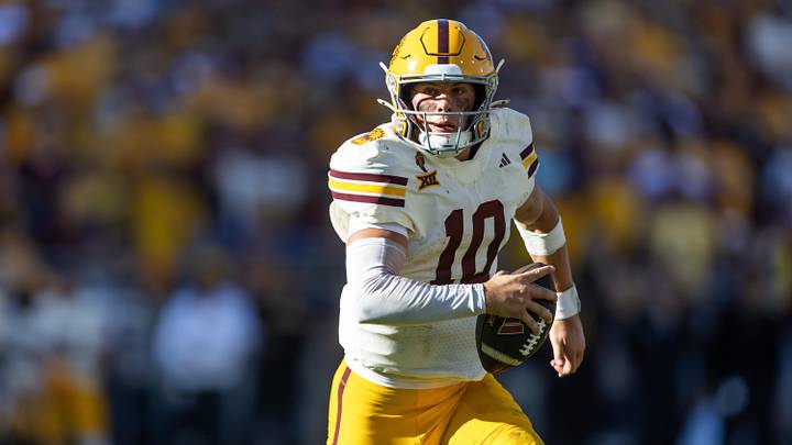 Oct 18, 2025; Tempe, Arizona, USA; Arizona State Sun Devils quarterback Sam Leavitt (10) against the Texas Tech Red Raiders at Mountain America Stadium. Mandatory Credit: Mark J. Rebilas-Imagn Images Oct 18, 2025; Tempe, Arizona, USA; Arizona State Sun Devils quarterback Sam Leavitt (10) against the Texas Tech Red Raiders at Mountain America Stadium. Mandatory Credit: Mark J. Rebilas-Imagn Images