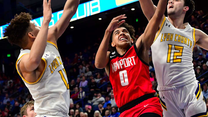 Taylen Kinney (0) scores for Newport in opening-round action at the KHSAA Sweet 16 state basketball tournament, March 16, 2023.

N 109