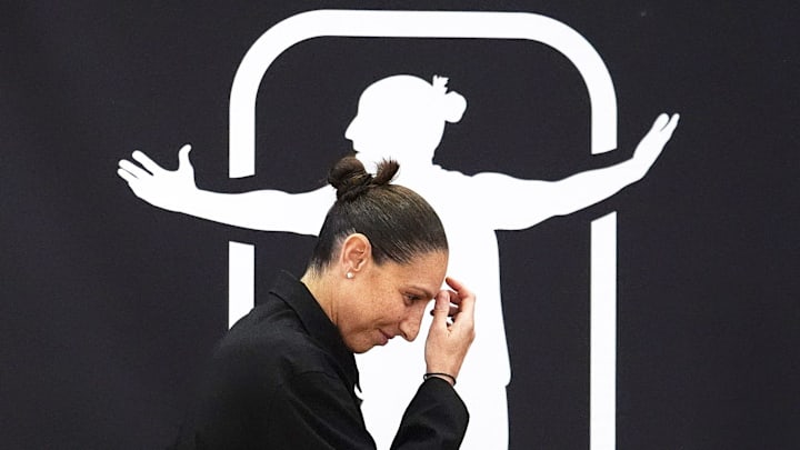 WNBA All-Star Diana Taurasi takes the stage to reflect on her 20 seasons with the Phoenix Mercury during a retirement news conference at the Phoenix Mercury's practice facility on March 13, 2025. WNBA All-Star Diana Taurasi takes the stage to reflect on her 20 seasons with the Phoenix Mercury during a retirement news conference at the Phoenix Mercury's practice facility on March 13, 2025.