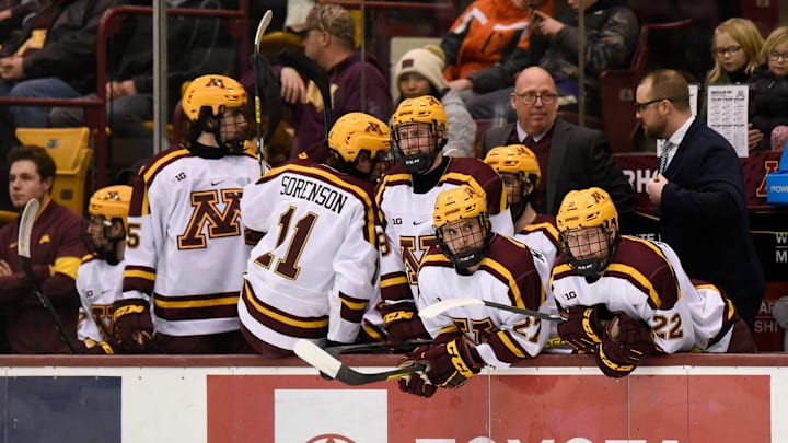 Former St. Cloud State coach Bob Motzko faces off with the Huskies for the first time as head coach of Minnesota Sunday, Dec. 29, 2019, at 3M Arena at Mariucci.

Huskies Vs Gophers 5