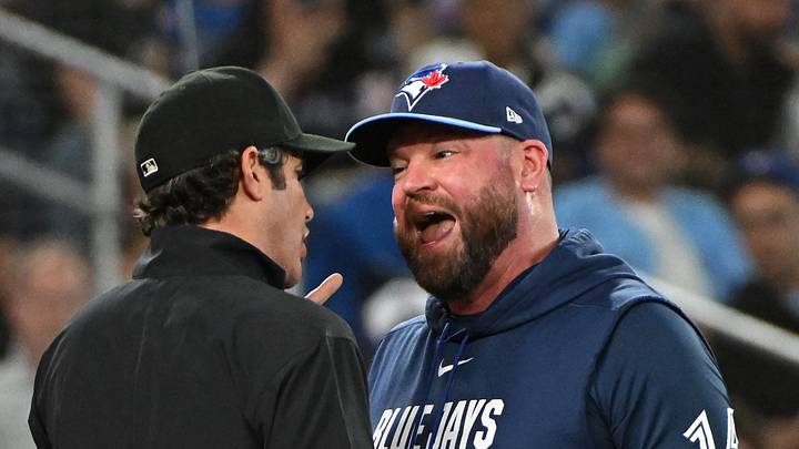 Jun 14, 2026; Toronto, Ontario, CAN; Toronto Blue Jays manager john Schneider argues with umpire John Trumpane (74) after being ejected in the eighth inning against the New York Yankees at Rogers Centre. Mandatory Credit: Gerry Angus-Imagn Images Jun 14, 2026; Toronto, Ontario, CAN; Toronto Blue Jays manager john Schneider argues with umpire John Trumpane (74) after being ejected in the eighth inning against the New York Yankees at Rogers Centre. Mandatory Credit: Gerry Angus-Imagn Images