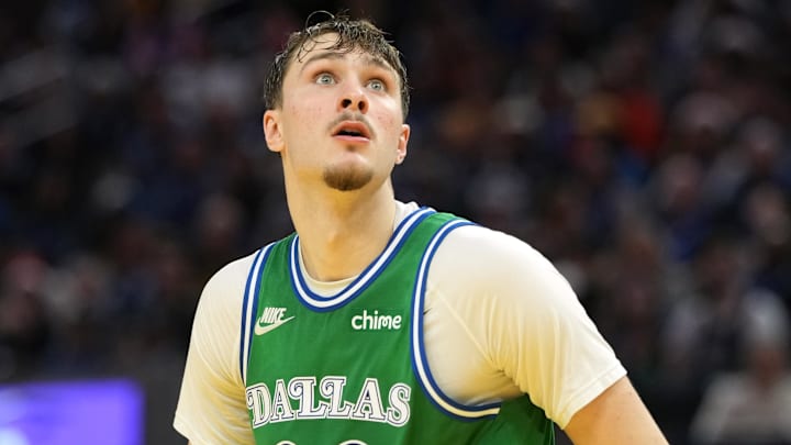 Dec 25, 2025; San Francisco, California, USA; Dallas Mavericks forward Cooper Flagg (32) during the fourth quarter against the Golden State Warriors at Chase Center. Mandatory Credit: Darren Yamashita-Imagn Images