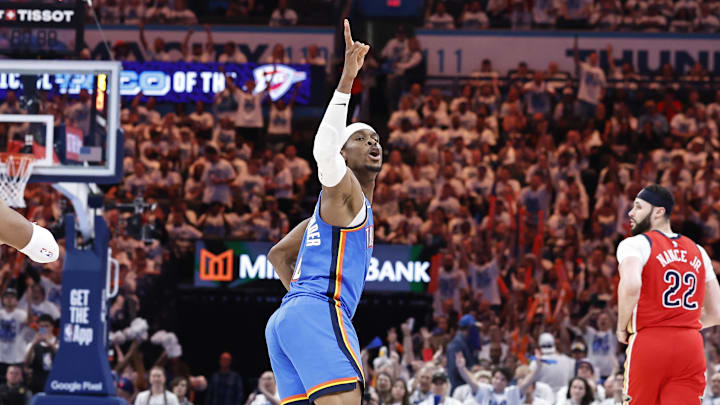 Apr 24, 2024; Oklahoma City, Oklahoma, USA; Oklahoma City Thunder guard Shai Gilgeous-Alexander (2)