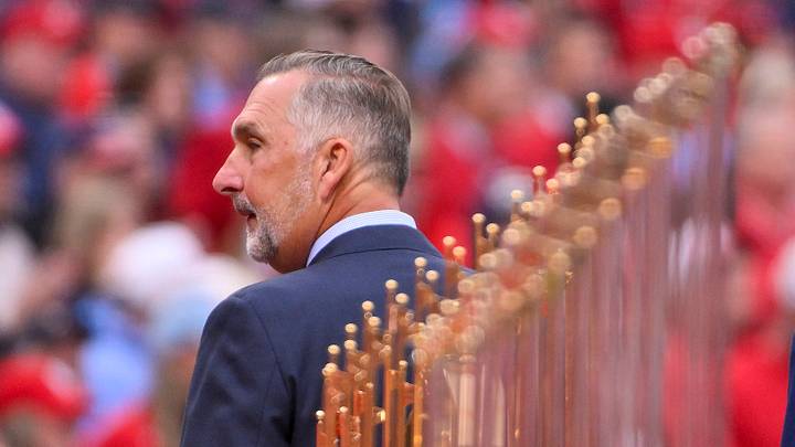 Mar 27, 2025; St. Louis, Missouri, USA; St. Louis Cardinals president of baseball operations John Mozeliak looks on during opening day ceremonies before the game between the Cardinals and the Minnesota Twins at Busch Stadium. Mandatory Credit: Jeff Curry-Imagn Images Mar 27, 2025; St. Louis, Missouri, USA; St. Louis Cardinals president of baseball operations John Mozeliak looks on during opening day ceremonies before the game between the Cardinals and the Minnesota Twins at Busch Stadium. Mandatory Credit: Jeff Curry-Imagn Images