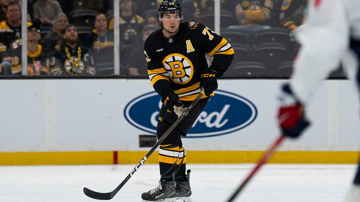 Sep 20, 2026; Boston, Massachusetts, USA;  Boston Bruins defenseman Charlie McAvoy (73) skates with the puck Mandatory Credit: Natalie Reid-Imagn Images