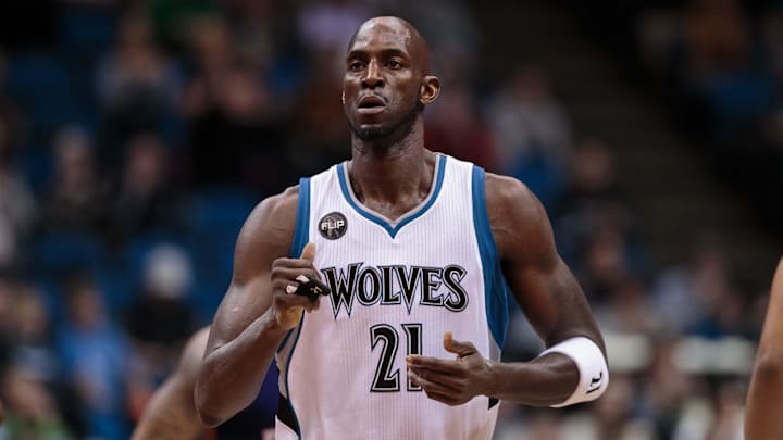 Jan 17, 2016; Minneapolis, MN, USA; Minnesota Timberwolves forward Kevin Garnett (21) before the game against the Phoenix Suns at Target Center.