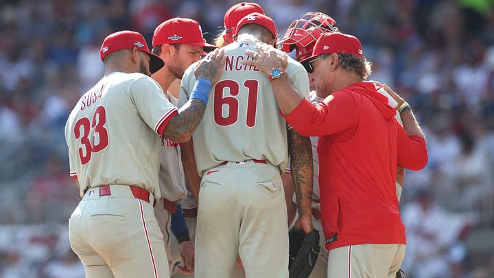 Sep 30, 2026; Cumberland, Georgia, USA;  Philadelphia Phillies interim manager Don Mattingly (8) visits the mound in the seventh inning against the Atlanta Braves during game two of the Wildcard round for the 2026 MLB Playoffs at Truist Park.  Mandatory Credit: Brett Davis-Imagn Images