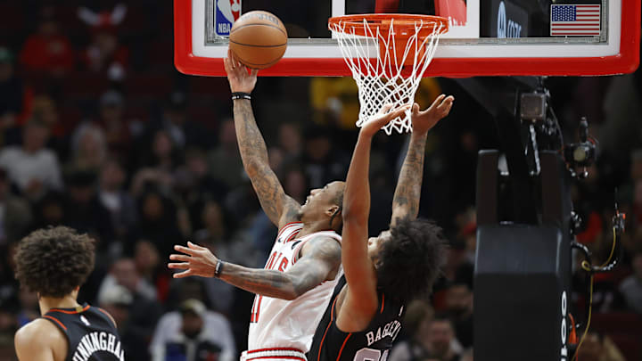 Nov 12, 2023; Chicago, Illinois, USA; Chicago Bulls forward DeMar DeRozan (11) goes to the basket