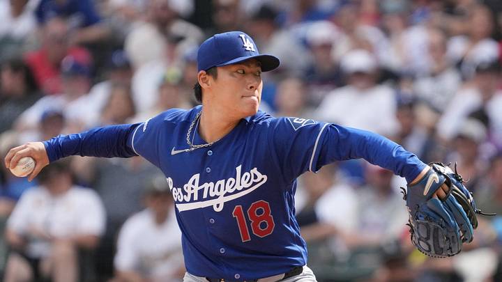 Los Angeles Dodgers pitcher Yoshinobu Yamamoto (18) throws the ball against the Chicago White Sox during the fifth inning at Rate Field on June 13. Los Angeles Dodgers pitcher Yoshinobu Yamamoto (18) throws the ball against the Chicago White Sox during the fifth inning at Rate Field on June 13.