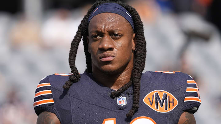 Sep 21, 2025; Chicago, Illinois, USA; Chicago Bears middle linebacker Tremaine Edmunds (49) before the game against the Dallas Cowboys at Soldier Field. Sep 21, 2025; Chicago, Illinois, USA; Chicago Bears middle linebacker Tremaine Edmunds (49) before the game against the Dallas Cowboys at Soldier Field.