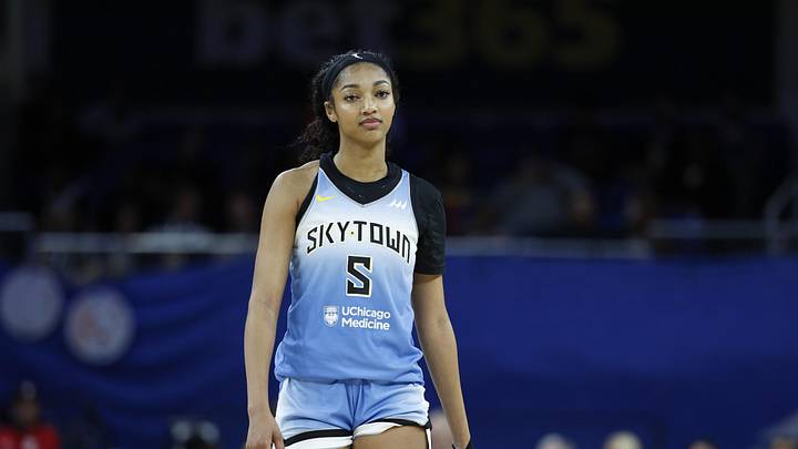 Sep 3, 2025; Chicago, Illinois, USA; Chicago Sky forward Angel Reese (5) walks on the court during the second half of a WNBA game against the Connecticut Sun at Wintrust Arena. Mandatory Credit: Kamil Krzaczynski-Imagn Images