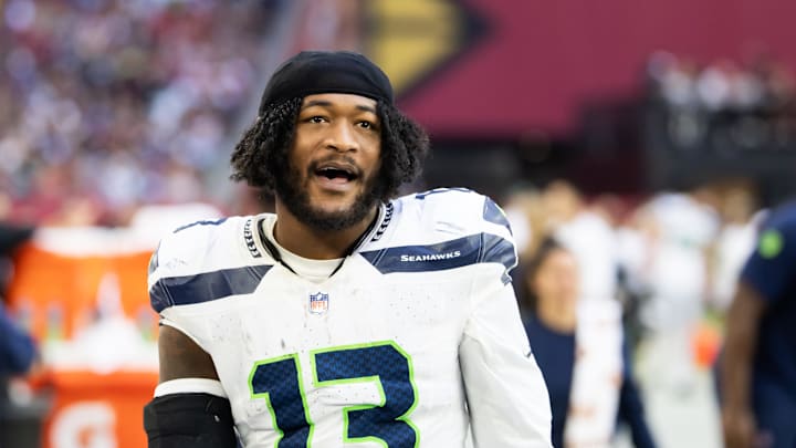 Dec 8, 2024; Glendale, Arizona, USA; Seattle Seahawks linebacker Ernest Jones IV (13) against the Arizona Cardinals at State Farm Stadium. Mandatory Credit: Mark J. Rebilas-Imagn Images