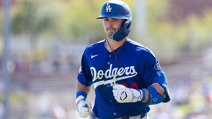 Mar 14, 2026; Phoenix, Arizona, USA; Los Angeles Dodgers outfielder Zach Ehrhard against the Chicago White Sox during a spring training game at Camelback Ranch-Glendale. Mandatory Credit: Mark J. Rebilas-Imagn Images Mar 14, 2026; Phoenix, Arizona, USA; Los Angeles Dodgers outfielder Zach Ehrhard against the Chicago White Sox during a spring training game at Camelback Ranch-Glendale. Mandatory Credit: Mark J. Rebilas-Imagn Images