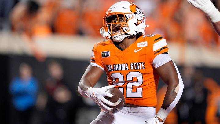 Oklahoma State Cowboys running back William Mason. Oklahoma State Cowboys running back William Mason.