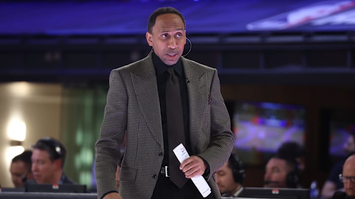 Team Stephen A coach Stephen A. Smith looks on against Team Shannon during the All Star Celebrity Game. Team Stephen A coach Stephen A. Smith looks on against Team Shannon during the All Star Celebrity Game.