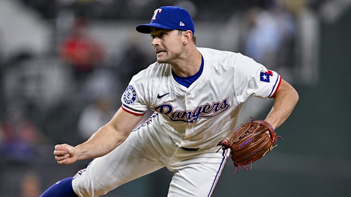Sep 5, 2024; Arlington, Texas, USA; Texas Rangers relief pitcher David Robertson (37) pitches against the Los Angeles Angels during the game at Globe Life Field. Sep 5, 2024; Arlington, Texas, USA; Texas Rangers relief pitcher David Robertson (37) pitches against the Los Angeles Angels during the game at Globe Life Field.