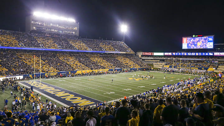 Sep 16, 2023; Morgantown, West Virginia, USA; A general view of the crowd during the third quarter of a game between the West Virginia Mountaineers and the Pittsburgh Panthers at Mountaineer Field at Milan Puskar Stadium. Mandatory Credit: Ben Queen-Imagn Images