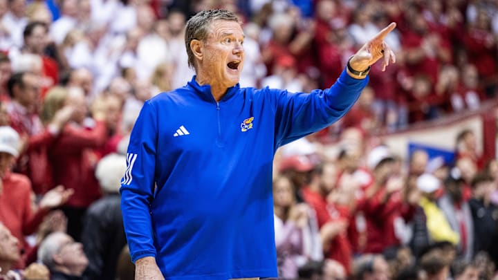 Dec 16, 2023; Bloomington, Indiana, USA; Kansas Jayhawks head coach Bill Self in in the second half against the Indiana Hoosiers at Simon Skjodt Assembly Hall. Mandatory Credit: Trevor Ruszkowski-Imagn Images Dec 16, 2023; Bloomington, Indiana, USA; Kansas Jayhawks head coach Bill Self in in the second half against the Indiana Hoosiers at Simon Skjodt Assembly Hall. Mandatory Credit: Trevor Ruszkowski-Imagn Images