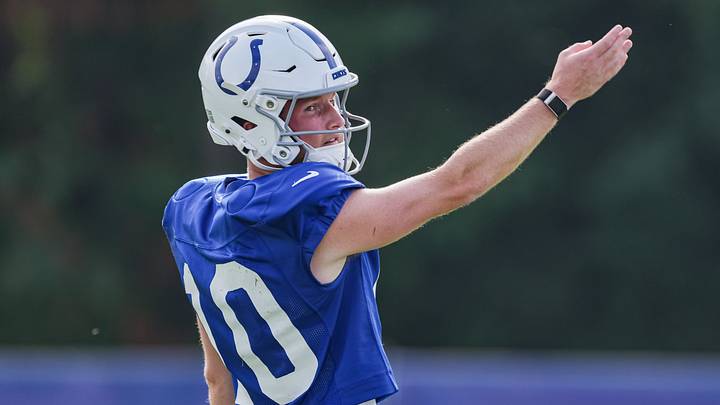 Indianapolis Colts kicker Blake Grupe (10) prepares to kick the ball Monday, Aug. 3, 2026, during practice at Colts Camp at Grand Park in Westfield. Indianapolis Colts kicker Blake Grupe (10) prepares to kick the ball Monday, Aug. 3, 2026, during practice at Colts Camp at Grand Park in Westfield.