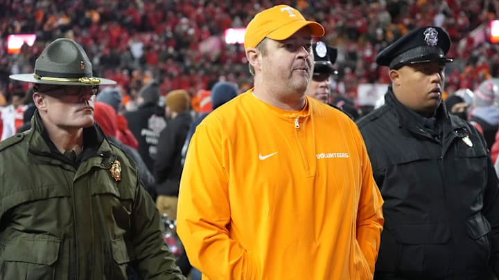 Tennessee football coach Josh Heupel walks off the field after the loss to Ohio State after their NCAA college football playoff game on Saturday, Dec. 21, 2024, in Columbus, Ohio.