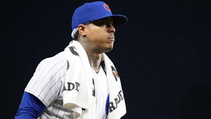 Jul 1, 2023; Chicago, Illinois, USA; Chicago Cubs starting pitcher Marcus Stroman (0) walks onto the