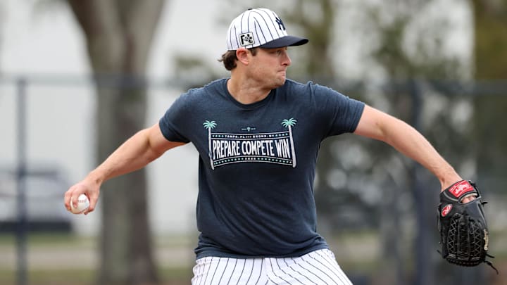Feb 20, 2025; Tampa, FL, USA; New York Yankees pitcher Gerrit Cole (45) during work outs at George M. Steinbrenner Field. Feb 20, 2025; Tampa, FL, USA; New York Yankees pitcher Gerrit Cole (45) during work outs at George M. Steinbrenner Field.
