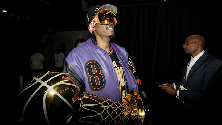 Jun 22, 2025; Oklahoma City, Oklahoma, USA; Oklahoma City Thunder forward Jalen Williams (8) celebrates after winning game seven of the 2025 NBA Finals against the Indiana Pacers at Paycom Center. Jun 22, 2025; Oklahoma City, Oklahoma, USA; Oklahoma City Thunder forward Jalen Williams (8) celebrates after winning game seven of the 2025 NBA Finals against the Indiana Pacers at Paycom Center.