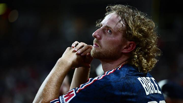 Jul 31, 2026; Cleveland, Ohio, USA; Cleveland Guardians pitcher Tanner Bibee (28) reacts in the dugout during the eighth inning against the Arizona Diamondbacks at Progressive Field. Mandatory Credit: David Dermer-Imagn Images Jul 31, 2026; Cleveland, Ohio, USA; Cleveland Guardians pitcher Tanner Bibee (28) reacts in the dugout during the eighth inning against the Arizona Diamondbacks at Progressive Field. Mandatory Credit: David Dermer-Imagn Images