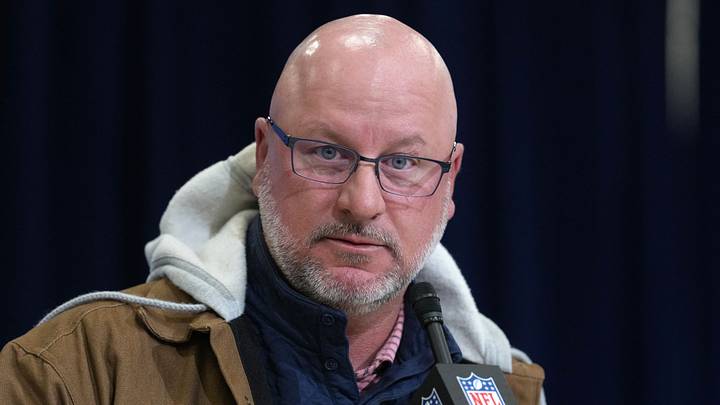 Feb 24, 2026; Indianapolis, IN, USA; Los Angeles Chargers general manager Joe Hortiz speaks at the NFL Scouting Combine at the Indiana Convention Center. Mandatory Credit: Kirby Lee-Imagn Images