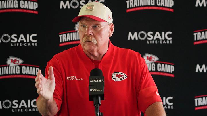 Jul 29, 2026; St. Joseph, MO, USA; Kansas City Chiefs head coach Andy Reid talks to media after training camp at Missouri Western State University. Mandatory Credit: Denny Medley-Imagn Images Jul 29, 2026; St. Joseph, MO, USA; Kansas City Chiefs head coach Andy Reid talks to media after training camp at Missouri Western State University. Mandatory Credit: Denny Medley-Imagn Images