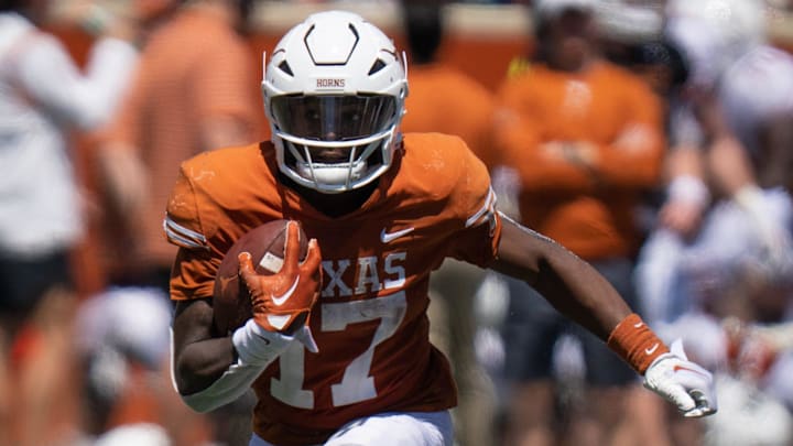 Texas Orange Team running back Savion Red (17) carries the ball for the team during the second half of the Longhorn's Orange and White spring football game in Darrell K Royal-Texas Memorial Stadium, Saturday, April 15, 2023.
Texas Longhorns Orange And White Spring Game Sed 304 Texas Orange Team running back Savion Red (17) carries the ball for the team during the second half of the Longhorn's Orange and White spring football game in Darrell K Royal-Texas Memorial Stadium, Saturday, April 15, 2023.
Texas Longhorns Orange And White Spring Game Sed 304